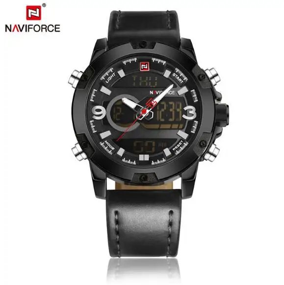 

NAVIFORCE 9097 Dual Display Watch Men Waterproof Sports Watch Luminous Analog LED Digital Wristwatches Leather Brand Clock, As picture 6 color