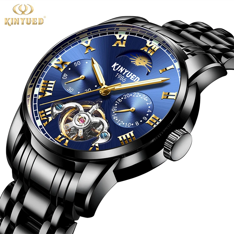 

KINYUED Stainless steel Tourbillon automatic mechanical movement band waterproof wrist watch