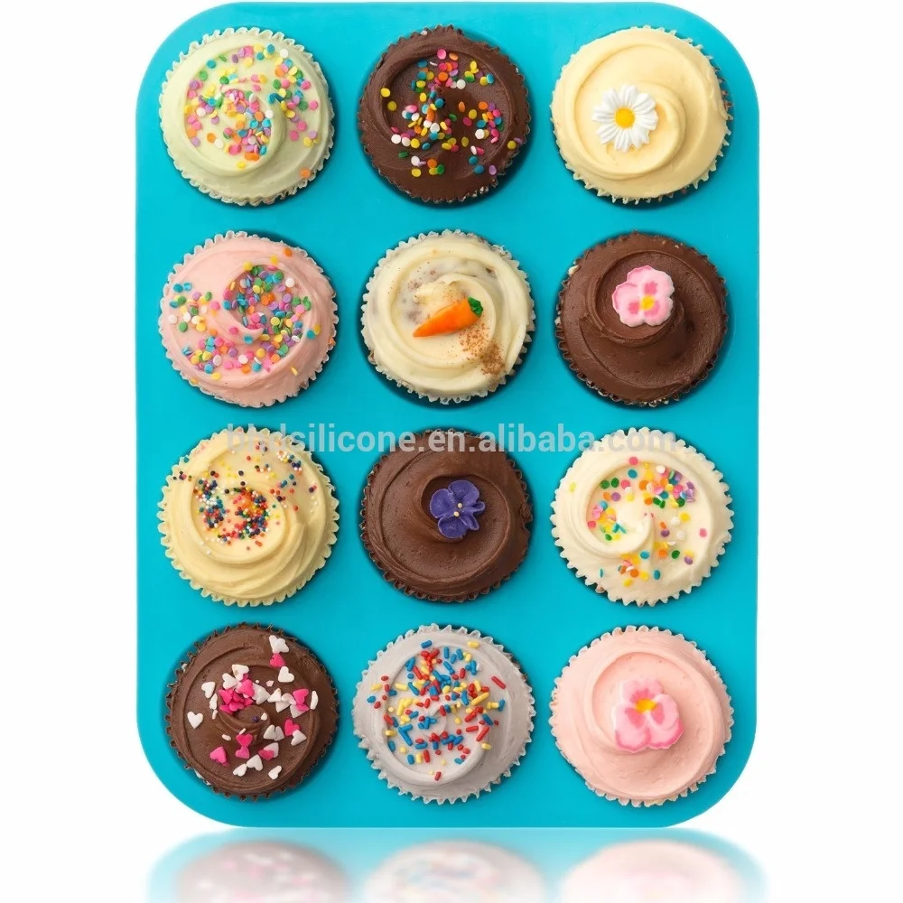 

12 Cup Silicone Muffin & Cupcake Baking Pan Set, BPA Free & Dishwasher Safe Bakeware Tins, Any pantone color