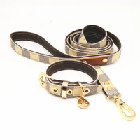 

2019 Fashion Factory Hot Selling Tear Proof Durable Luxury Custom Leather Dog Pet Collar With Golden Tag