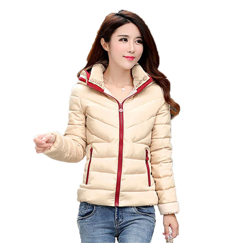 

2019 Winter Women Plus Size Thicken Solid Hooded Coats Short Female Slim Cotton Parkas