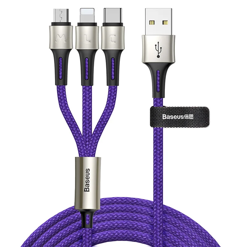 

Baseus Caring Touch selection 3 in 1 Fast Data Charging USB Cable Length 1.2M 3.5A For Mobile phone, Black/blue/red