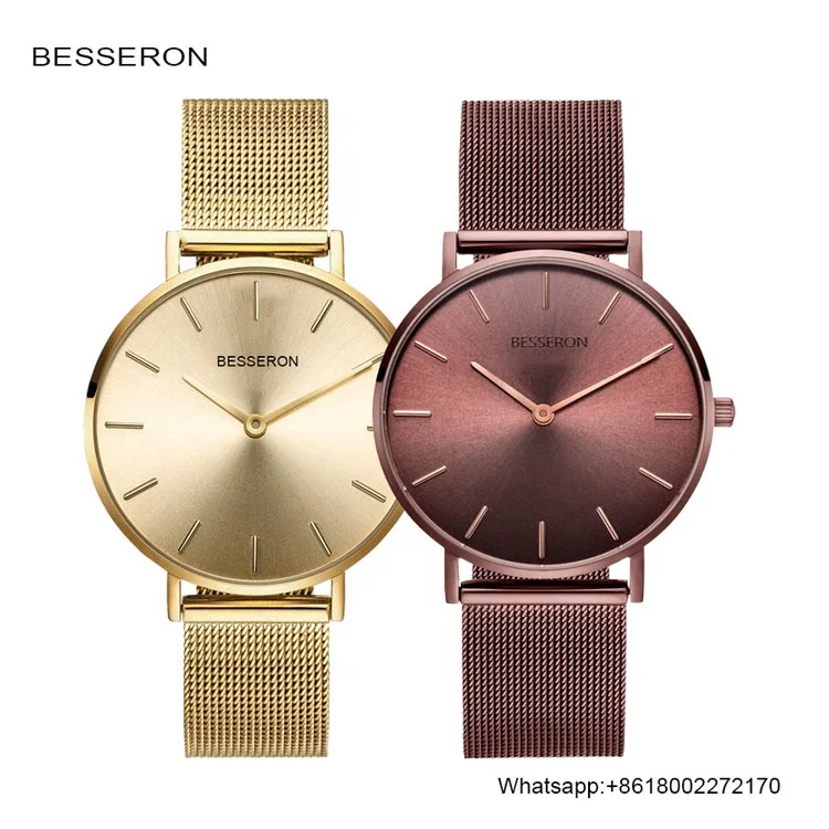 

36mm coffee gold case ladies watches waterproof 3ATM women wrist watches, Rose gold/silver