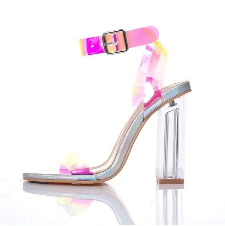 

CANTON FAIR women clear chunky high heel sandals open toe block heel 2019 NEWEST, As pictures