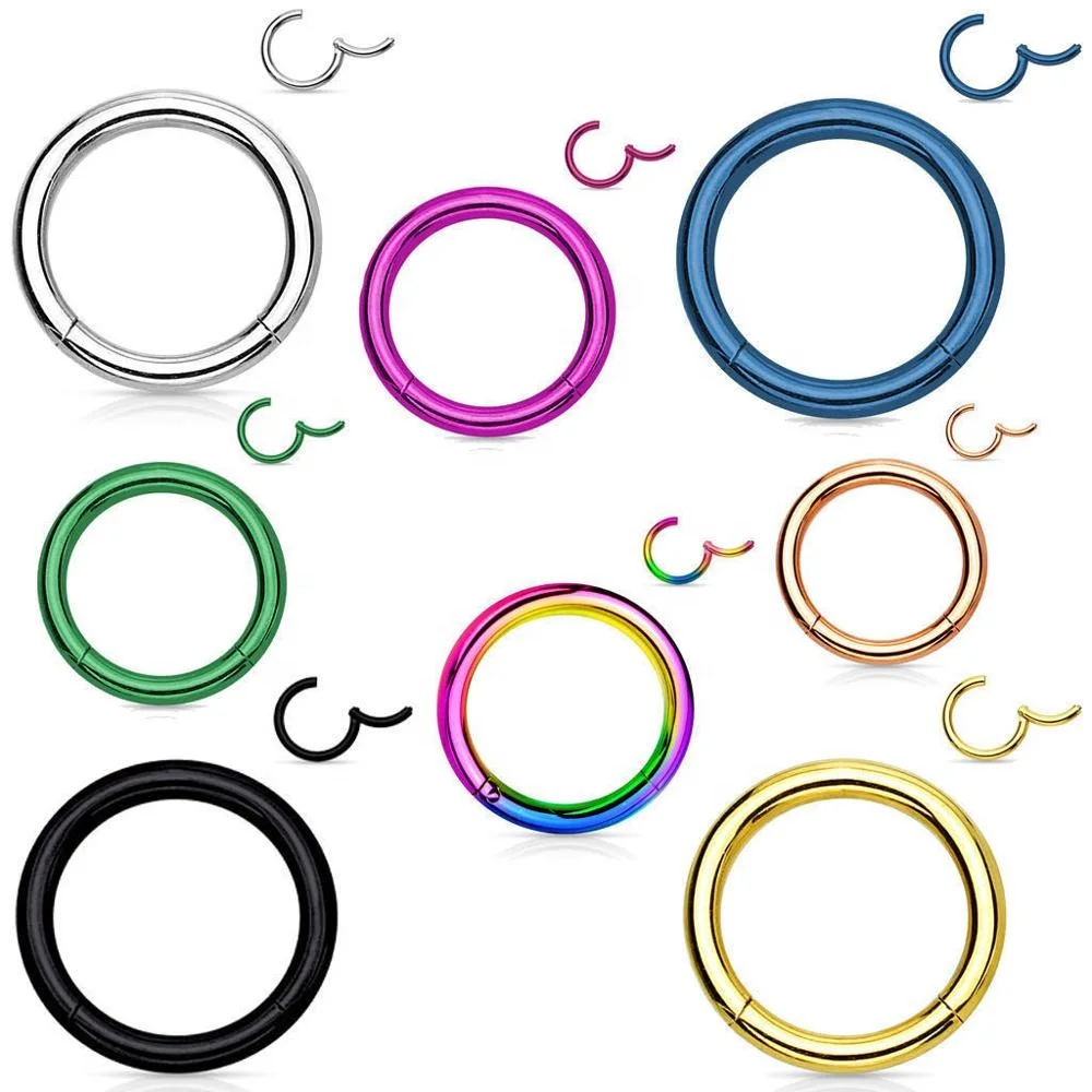 

10Pcs/Set 316L Stainless Steel Hinged Segment Hoop Nose Ring 16G Clicker Ear Cartilage Tragus Lip Ring Body Piercing Jewelry, Steel ,black,rainbow,dak blue ,gold ,rose gold,green,purple
