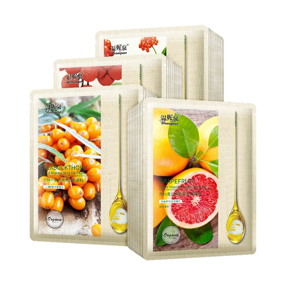 

Wholesale Customization Cosmetics Sea Buckthorn Grapefruit Ginseng Litchi Moisturizing Brightening Slik Mask Facial Mask Sheet