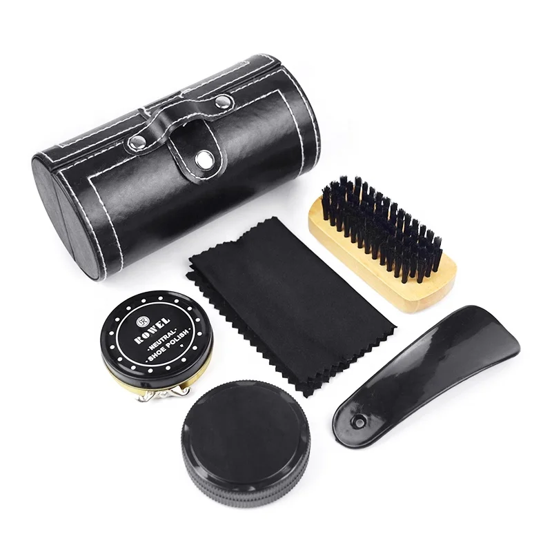 

Luxury shoe care set and leather tube for shoes cleaning, Black leather bag