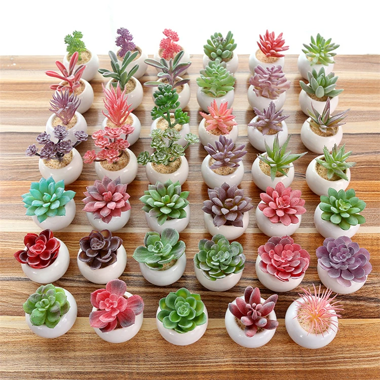 

High quality Artificial mini Succulents potted with ceramics pot desk decoration for home office indoor decoration