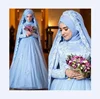 Classic Baby Blue Saudi Arabia Hijab Colorful Muslim Wedding Dress