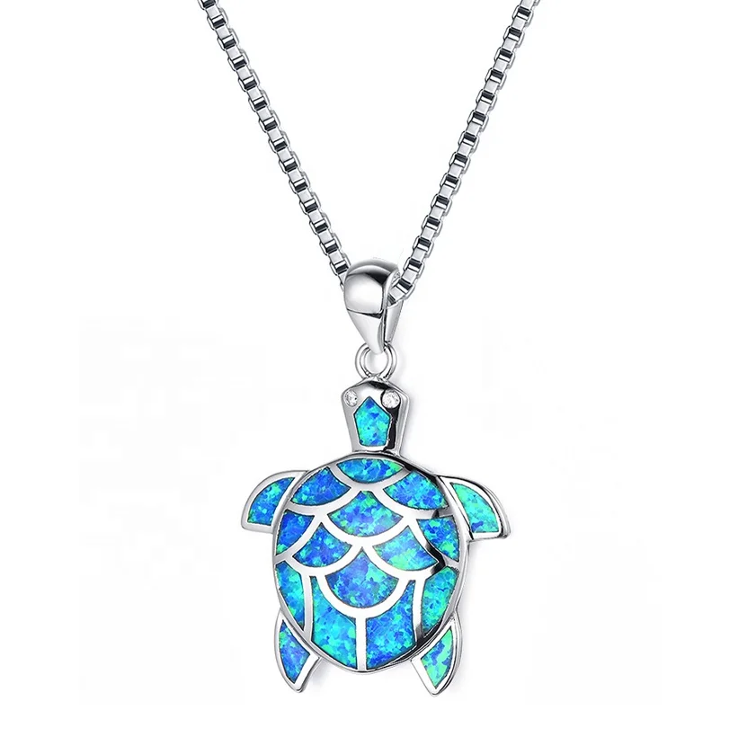 

925 Sterling Silver Opal Jewelry Blue Fire Opal Sea Turtle Pendant