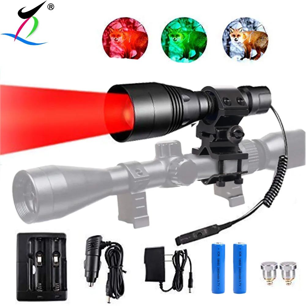 A8Z coyote varmint predator green white red infrared ir zoomable hunting light flashlight kit