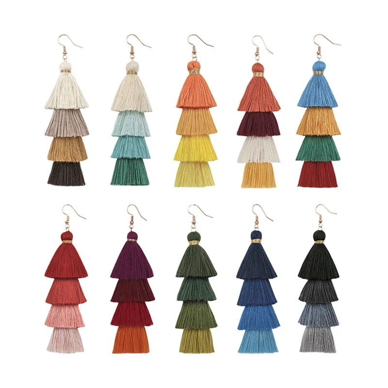 Handmade Layered Trendy Fashion Statement Vintage Silk Long Tassel Earrings Women Jewelry Bohemian Drop Earrings 2019