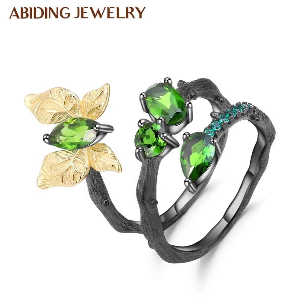 

Abiding 2021 Classical Hot Sale 925 Sterling Silver Ladies Wedding Chrome Diopside Gemstone Womens Rings Jewelry