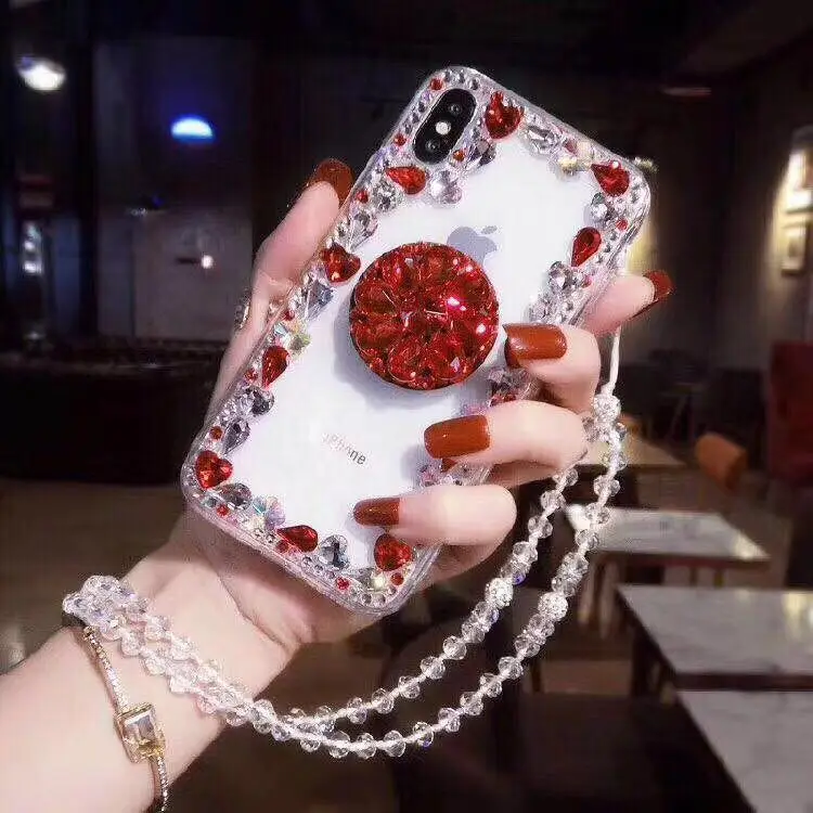 

Luxury 3D Diamond Crystal clear case For apple Iphone XS 7/8 6p, Handmade Rhinestone phone case with holder for 6 7p/8p XR XSmax