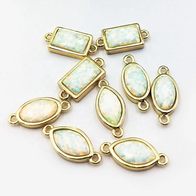 

Wholesale Gold Plated White Opal marquise Shape Rectangle Shape Oval Shape Connectors beads Opals Bead charms For Making Jewelry