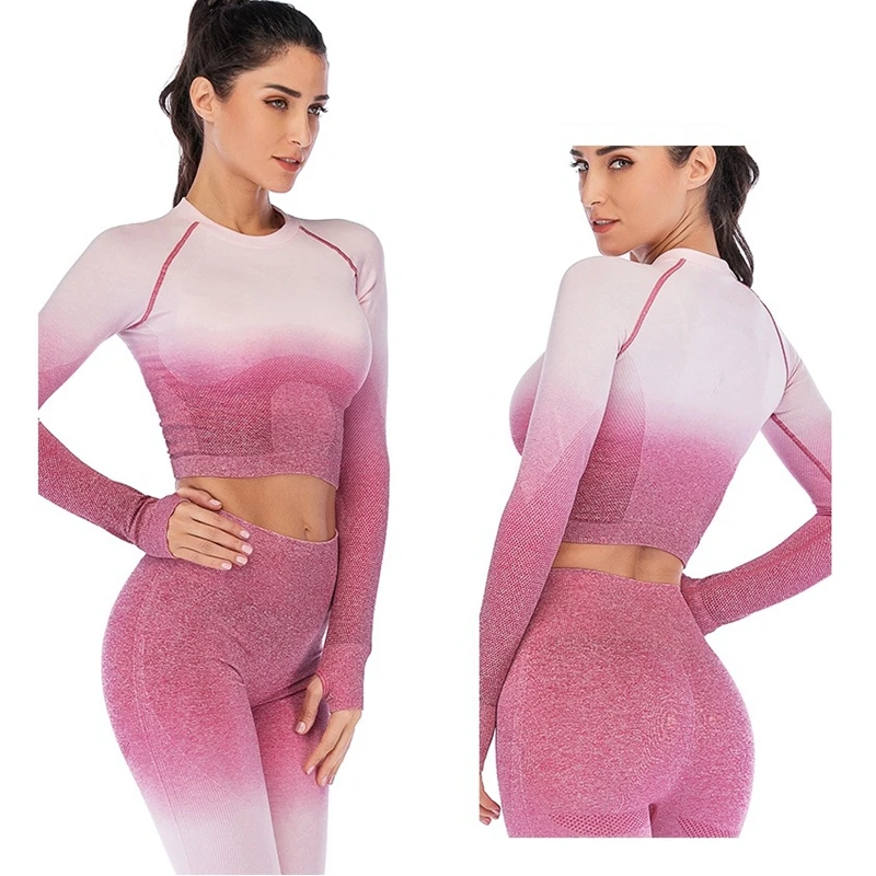 

New cropped long sleeve hoodie sports seamless leggings women fitness sportswear yoga set, As you see or oem