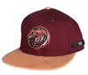 Fashion maroon colour crown 6 panel style snapback cap, Brown visor with woven embroidery snapback cap