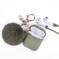

For Airpods Case Silicone Case Cover with Fur Ball Keychain/Strap for Apple Airpod 1&2