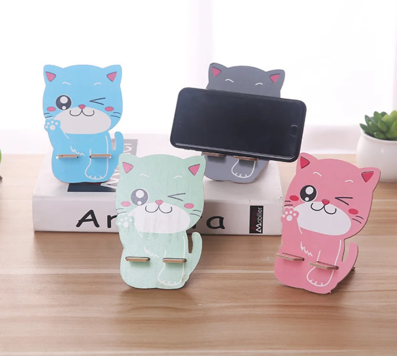 

Cute cartoon Promotional Product desk phone wood holder, Pink, rose, blue, green, yellow, white, log