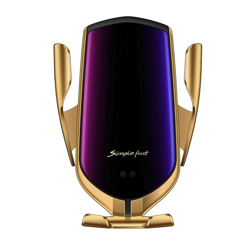 

Top Selling fast quick qi wireless charger 10w car Phone Holder R2, Silver and gold