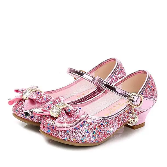 

Girls Mary Jane Bow Low Heels Princess Dress Shoes Kids Shiny Wedding Party Shoes