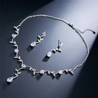 

RAKOL Cheap Wedding Bridal CZ Jewelry Set Silver Leaf Branch Zircon Necklace Earrings Set S233