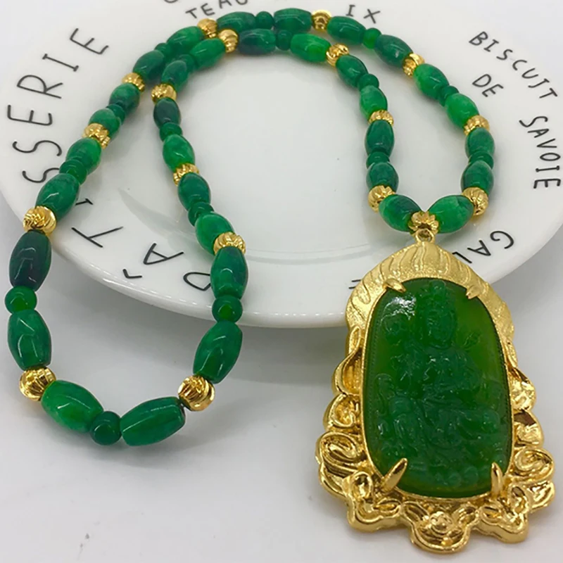 

Vietnam alluvial gold necklace luck green charms Gold Color Plated necklace