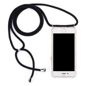 Cell Phone Necklace Holder case Transparent Shockproof TPU Case with Necklace Cord Strap for iPhone Xs
