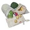 Reusable organic cotton mesh produce bag with drawstring for grocery shopping fruit vegetable washable cotton mesh laundry bag