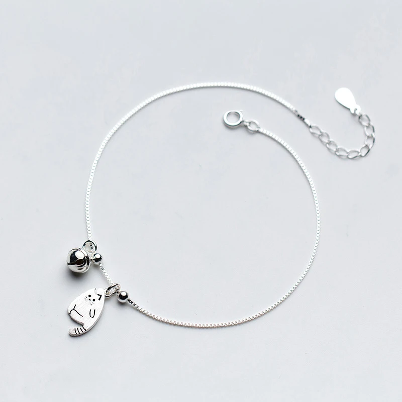 

Real 925 Sterling Silver Cat Bell Charm Bracelets for Women Authentic Silver Bracelets