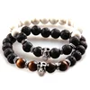 Wholesale Lava Stone Bracelet tiger eye Beads Antique Silver Metal fitting Elastic Stretch Skull charm Men Bracelets Jewelry
