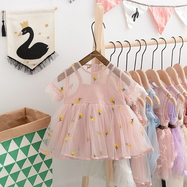 

High quality pink flower princess children kids clothes girl dress, Customized