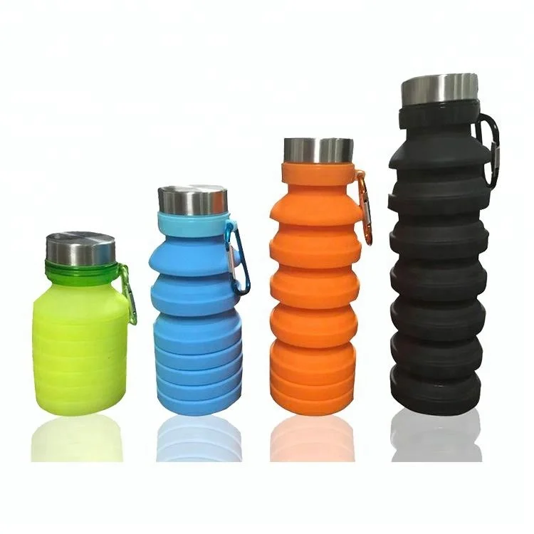 

550 ML go hiking silicone folding drinking Water Bottle for sport, Customized color acceptable