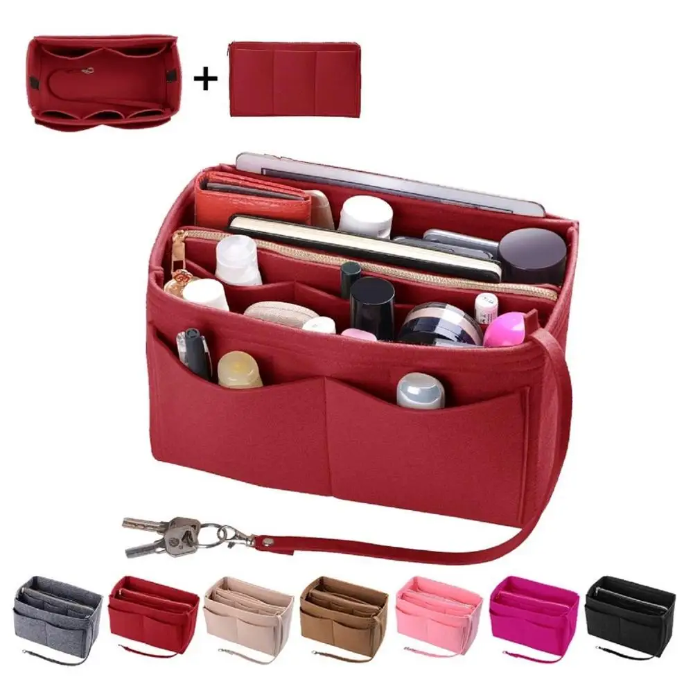 

China Factory Felt Purse & Tote Bag Organizer Insert / Multi-Pocket Handbag Organizer / Felt Bag In Bag, Red