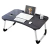 Portable Wood Foldable Laptop Table Computer Study Stand Laptop Desk with Cup Holder for bed