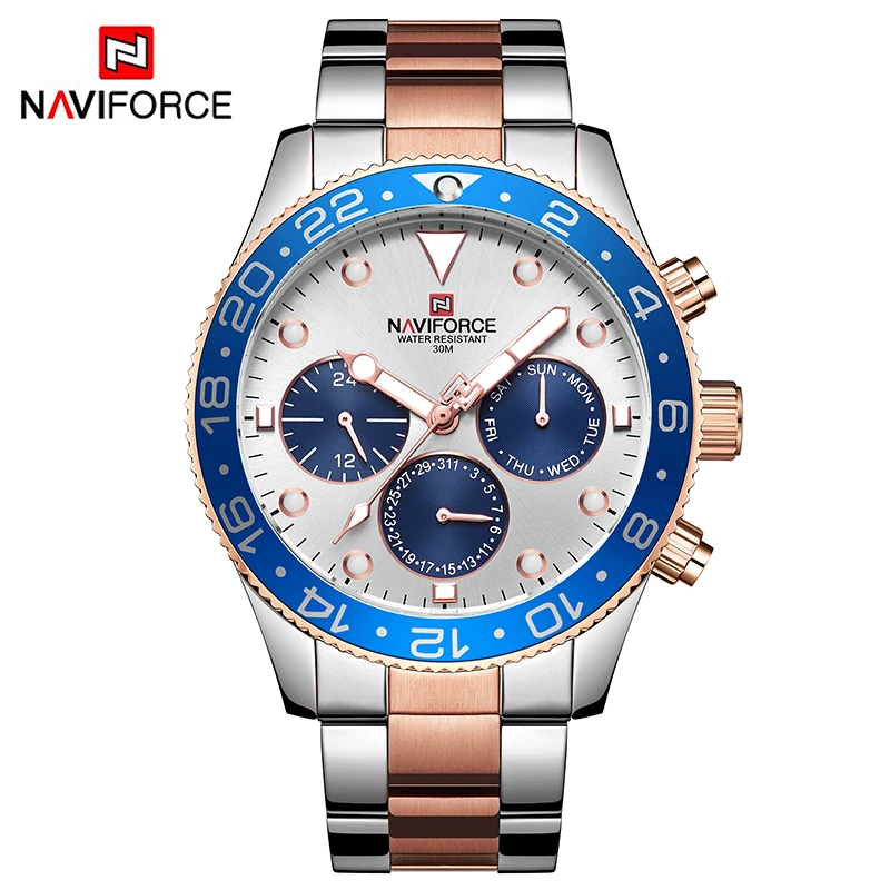 

NAVIFORCE 9147 Top Luxury Brand Watches Men Fashion Casual Quartz 24 Hours Date Sport Watch Full Steel Business Waterproof, As picture