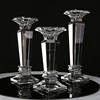 Tall High Quality Wedding Decoration Silver 3 Arms Candelabra Hurricane Lampshade Round Small Crystal Candle Holder