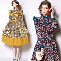 

2019 Europe and American Women Clothing Long Sleeve Stylish Vintage Printing Chiffon Maxi Dress