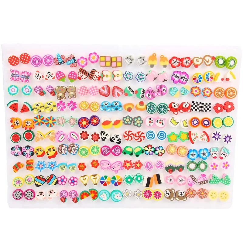 

Fashion Assorted Polymer Clay Stud Earrings Set Handmade Fruits Cartoon Earrings For Women Girls Children, Photo