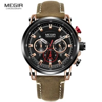 

MEGIR 2085 Men Watch Top Brand Luxury Gold Chronograph Wristwatch Date Military Sport Leather Band Male Clock
