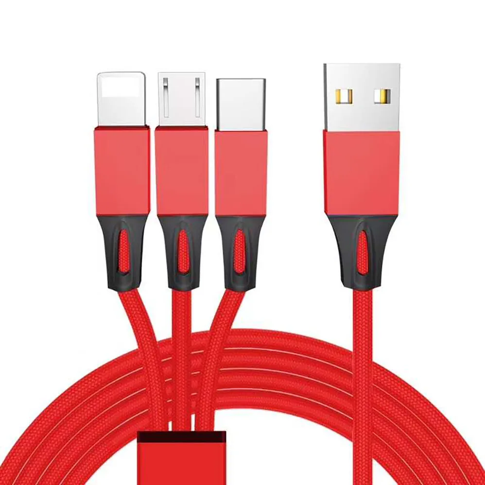 

Hot sale dropshipping products 2021 data cable and handfree usb 3 in 1 data cable, Black, red, blue