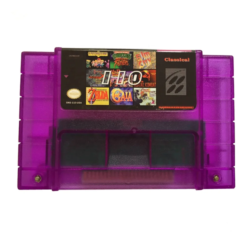 

2018 new Super 110 in 1 multi games for snes cartridge, Transparent purple