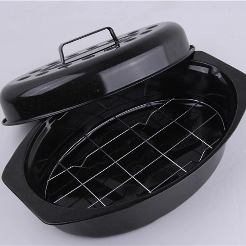 

Heat Evenly Useful Bakeware Small Size Enamel Oval Roaster Pan, Black