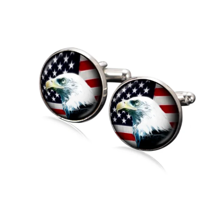 

custom logo American flag silver metal cufflinks for men