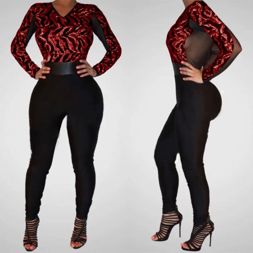 

Wholesale women clothing sexy sequin jumpsuit ladies evening clubwear, Customized