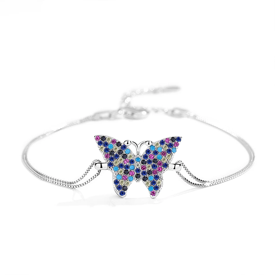 

Wholesale Price 925 Sterling Silver Bracelet Colorful Butterfly Bracelets for Women Silver Jewelry Accessories Gift