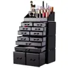 Wholesale 4 Pieces Set Black Makeup Storage Display Boxes Case Acrylic Cosmetic Organizer Makeup with 12 Drawers