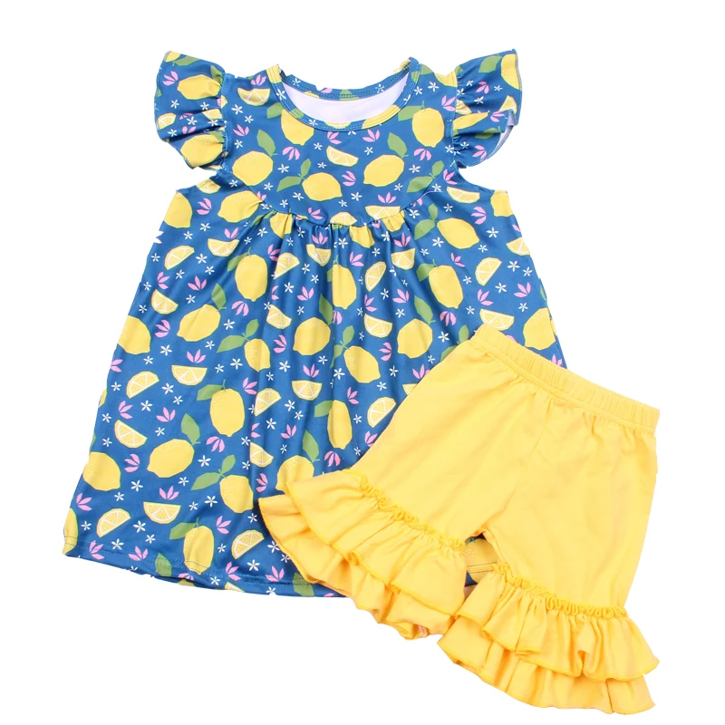 

Wholesale baby clothes summer popular girls dress set lemon print