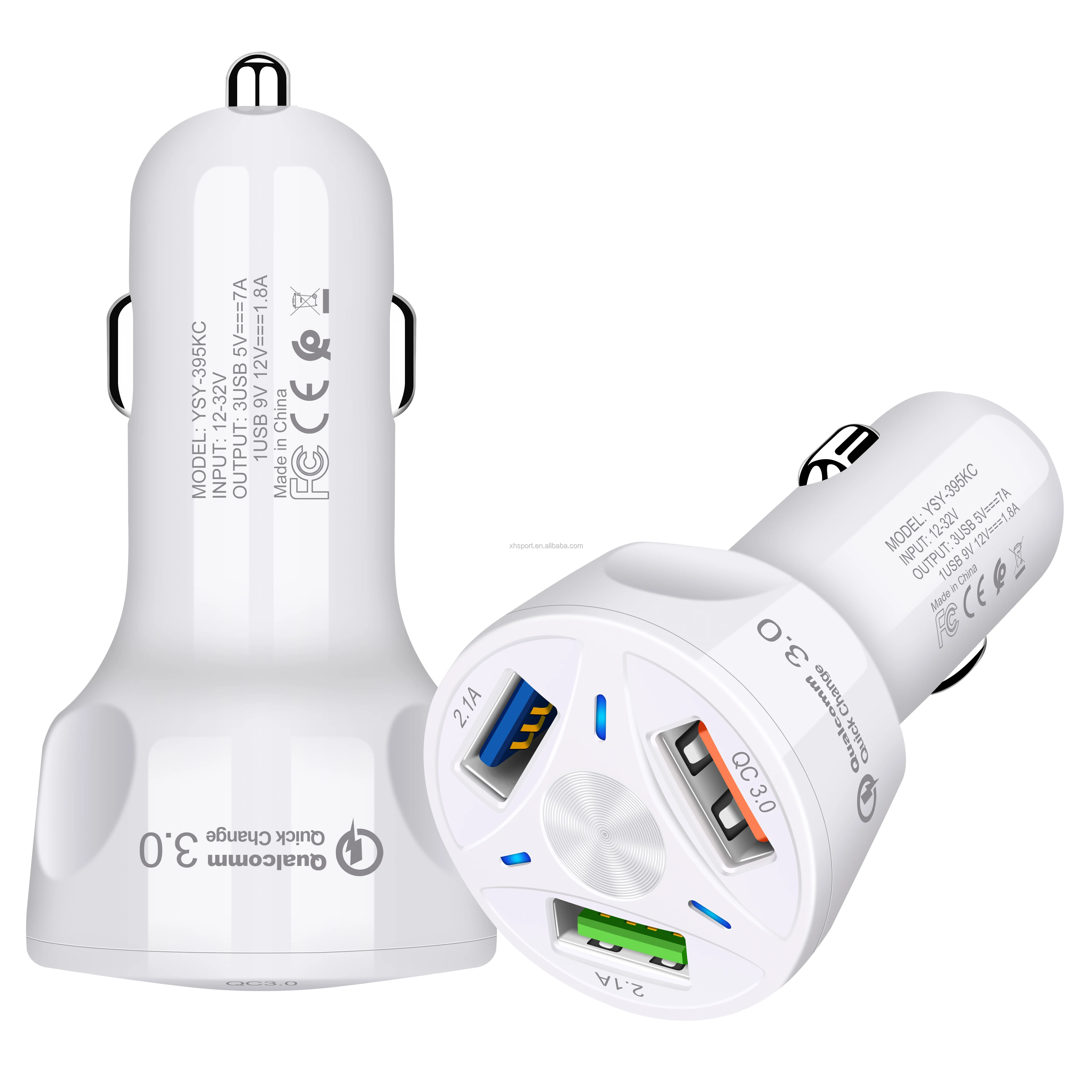 

new custom design 3 USB fast smart 35W qc 3.0 car charger, White,black