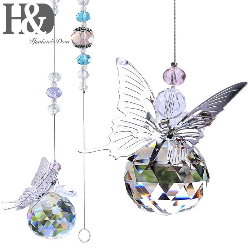 

H&D 30mm Handmade Butterfly Crystal Ball Prism Rainbow Maker Hanging Suncatcher Home Wedding Decoration Favors, Clear